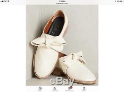 NEW Kupuri Hand Made ivory tan Leather Fixed Bow Oxford Flat Shoes 37/6.5