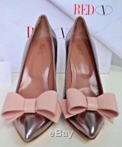 NIB Valentino Red Leather Bow Handmade Italy Heels 37 IT Shoes Silver Pink Party