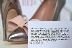 NIB Valentino Red Leather Bow Handmade Italy Heels 37 IT Shoes Silver Pink Party