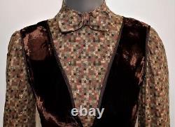 NINA RICCI BOUTIQUE 60s brown woven wool & velvet dress 36FR 4US made in France