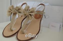 NOS RED VALENTINO Shoes Handmade Bow Italy Flax 37 38.5 40 Cute Canvas Flats