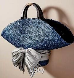 NWT $498 SOLD OUT Anthropologie Eugenia Kim Handmade FLAVIA BOW Blue Straw Tote