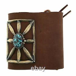 Native American Sterling Silver Morenci Turquoise Sandcast Leather Bow Guard