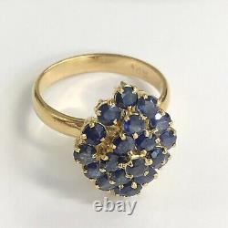 Natural Blue Sapphire 14k Solid Yellow Gold Flower Ring 4.6 Grams size 7.5