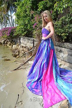 New Bohemian Wedding Dress Pink Blue white purple 2 4 6 8 10 bow train tie dyed