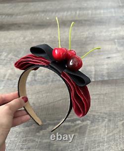 New Handmade Designer Fascinator Headband Cherries Velvet Bow Red Black
