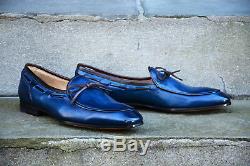 New Handmade Mens Blue Fashion Leather Shoes with Bow and Piping, Big shoes