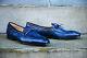 New Handmade Mens Blue Fashion Leather Shoes with Bow and Piping, Big shoes