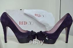 New Red Valentino Bow Handmade ITALY Suede 37.5 Heels Platforms Pumps Purple