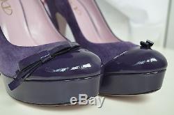 New Red Valentino Bow Handmade ITALY Suede 37.5 Heels Platforms Pumps Purple