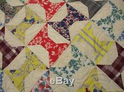 New USA Hand Made Full Size Quilt -Bow Tie Patchwork 73 x 87 Vintage Top