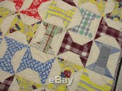 New USA Hand Made Full Size Quilt -Bow Tie Patchwork 73 x 87 Vintage Top