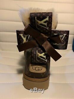 New Ugg Boot With Louis Vuitton canvess on heel. Handmade LV Bow. Size 8