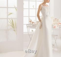 New White/Ivory Lace Mermaid Boat Neck Wedding Dress with Detachable Train & Bow