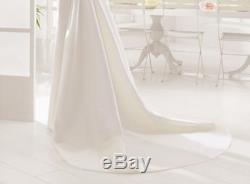 New White/Ivory Lace Mermaid Boat Neck Wedding Dress with Detachable Train & Bow