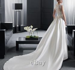 New White/Ivory Mermaid Wedding Dress Lace Bodice & Back Detachable Train & Bow