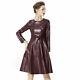 New Women Genuine Leather Fashion Fit & Flared Bow Style Dress With Long Sleeves