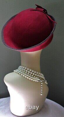 New hand made women's 40'style hat with upturned side by A&H in maroon