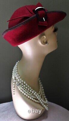 New hand made women's 40'style hat with upturned side by A&H in maroon