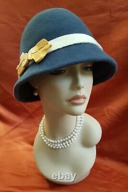 New hand made women's Cloche hat by Alexander & Hallatt in 100% French Navy wool