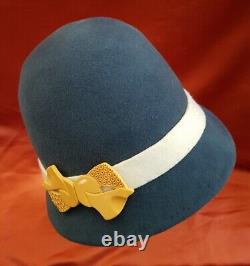 New hand made women's Cloche hat by Alexander & Hallatt in 100% French Navy wool
