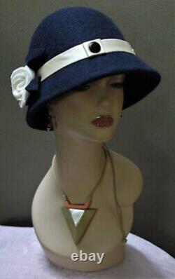 New hand made women's Cloche hat by Alexander & Hallatt in Navy in 100% wool