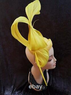 New hand made women's Cocktail Hat by Alexander & Hallatt in Yellow Silk Abaca