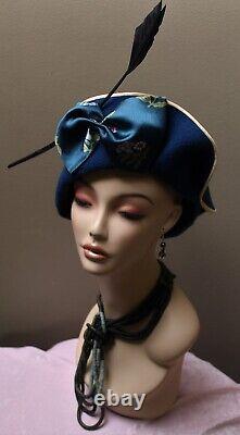 New hand made women's Felt hat by Alexander & Hallatt in Navy, 100% wool & Silk