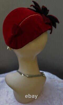New hand made women's Red 50s style Cocktail Crescent Hat by Alexander &Hallatt