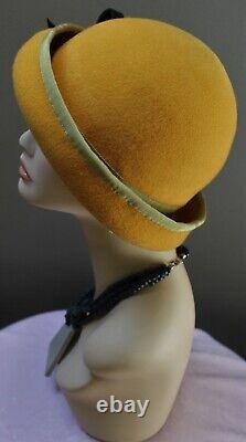 New hand made women's wool Felt hat by Alexander & Hallatt in Mustard & Green