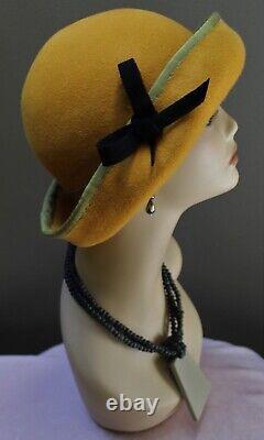 New hand made women's wool Felt hat by Alexander & Hallatt in Mustard & Green