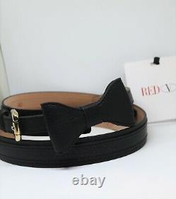 New in Box Valentino Red Leather Bow Belt Italy Black S M L 90cm Handmade