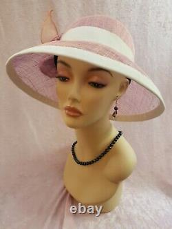 New women's Dior Brim Style Hat, Alexander & Hallatt in Pink Sinamay & Cream