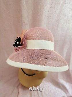 New women's Dior Brim Style Hat, Alexander & Hallatt in Pink Sinamay & Cream