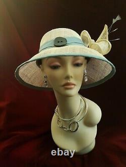 New women's Dior Brim Style Hat by Alexander & Hallatt in Beige Sinamay & Grey
