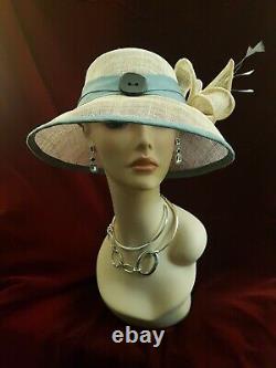 New women's Dior Brim Style Hat by Alexander & Hallatt in Beige Sinamay & Grey