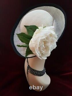 New women's upturned slanted Brim Hat by Alexander & Hallatt in Cream & Black
