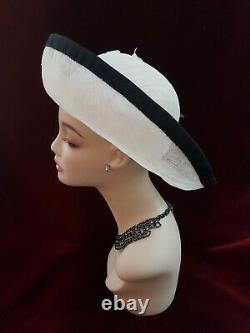 New women's upturned slanted Brim Hat by Alexander & Hallatt in Cream & Black