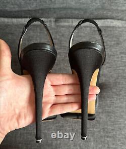Nicholas Kirkwood Clear PVC/Black Satin Bow Ruffle Swarovski Crystal Heel Sandal