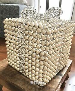 Nicole Miller Faux Pearl Silver Caged GIFT BOX BOW Handmade In India 11x12
