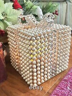 Nicole Miller Faux Pearl Silver Caged GIFT BOX BOW Handmade In India 11x12