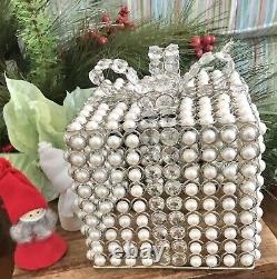 Nicole Miller Faux Pearl Silver Caged GIFT BOX BOW Handmade In India 9 x 10 M