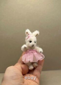 OOAK Bunny Rabbit Miniature Artist Crochet Handmade Toy Doll House Collectible