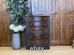 Painted Bow Front Mahogany Chest Of Drawers \ Vintage Black Drawers \ Bedroom