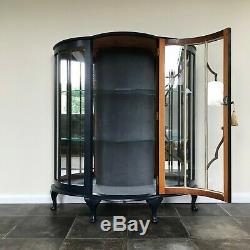 Painted Vintage Bow Fronted Glass Display Cabinet / Gin Cabinet in Basalt