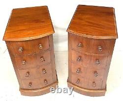 Pair Antique VICTORIAN Mahogany Bow Bedside Cabinets Lamp Stands Pot Cupboards