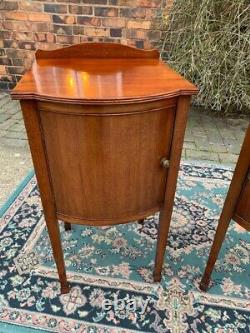 Pair Regency Style Mahogany Bow Front Bedside Cabinets, Nightstands, Lamp Tables