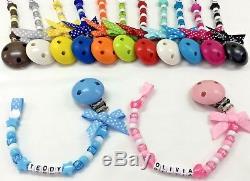 Personalised Dummy Clip Up To 12 Letters Many Colours With/ Without Bow