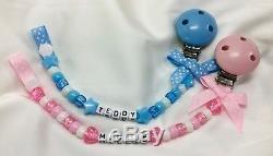 Personalised Dummy Clip Up To 12 Letters Many Colours With/ Without Bow