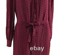 Pierre Balmain Paris Boutique Dress Red Wine Pleated Silk Buttons Size 18 Vtg